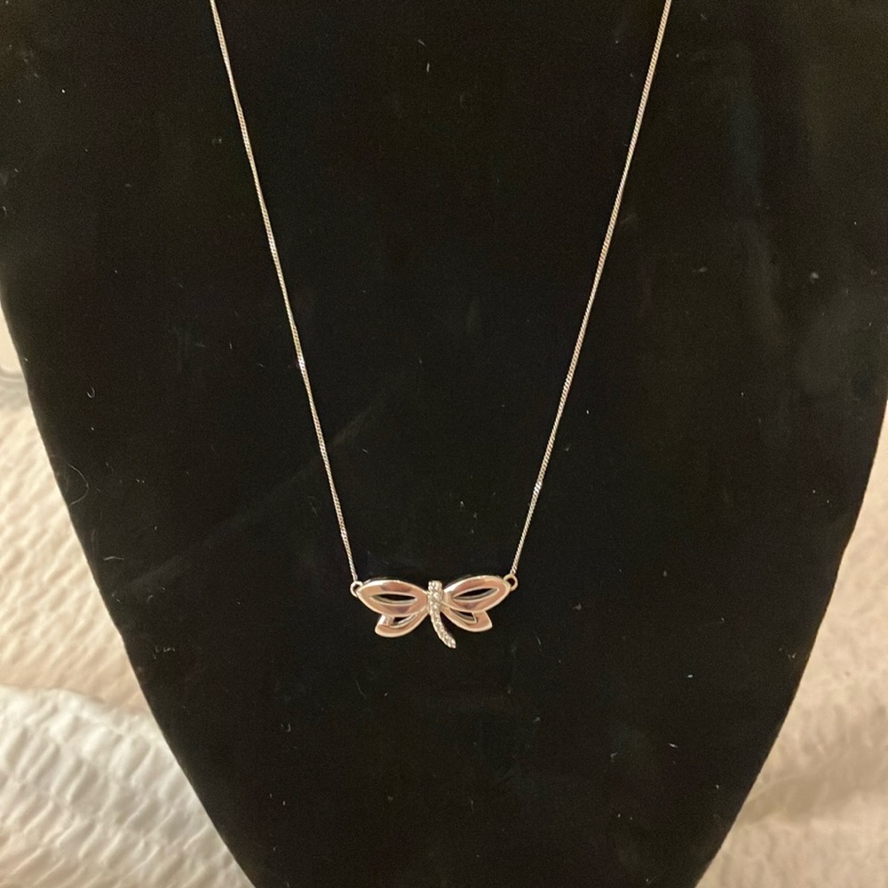 Diamond Necklace 14KT White Gold- Dragonfly Pendant